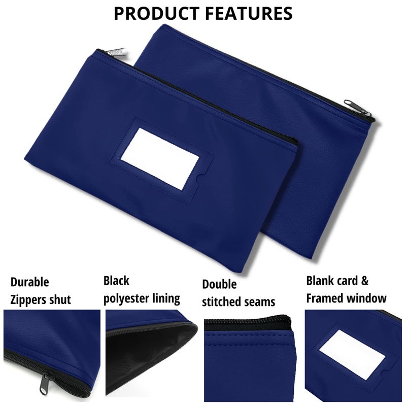 GIDABRAND Money Bank Deposit Bag with Zipper | 11x6 inch | Navy blue | Durable Leatherette Money Cash Coin Check Wallet Pouch for Men & Women with Framed ID Window and Blank Card | by GIDABRAND (1) - Image 3